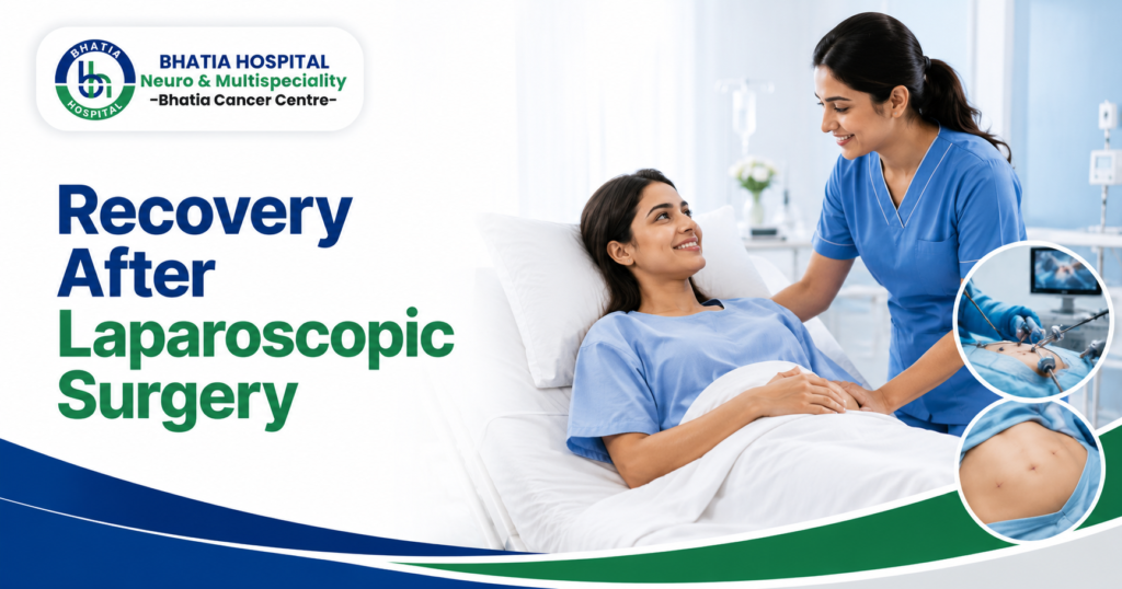 Patient recovering after laparoscopic surgery with guidance from surgeons at Bhatia Hospital Patiala