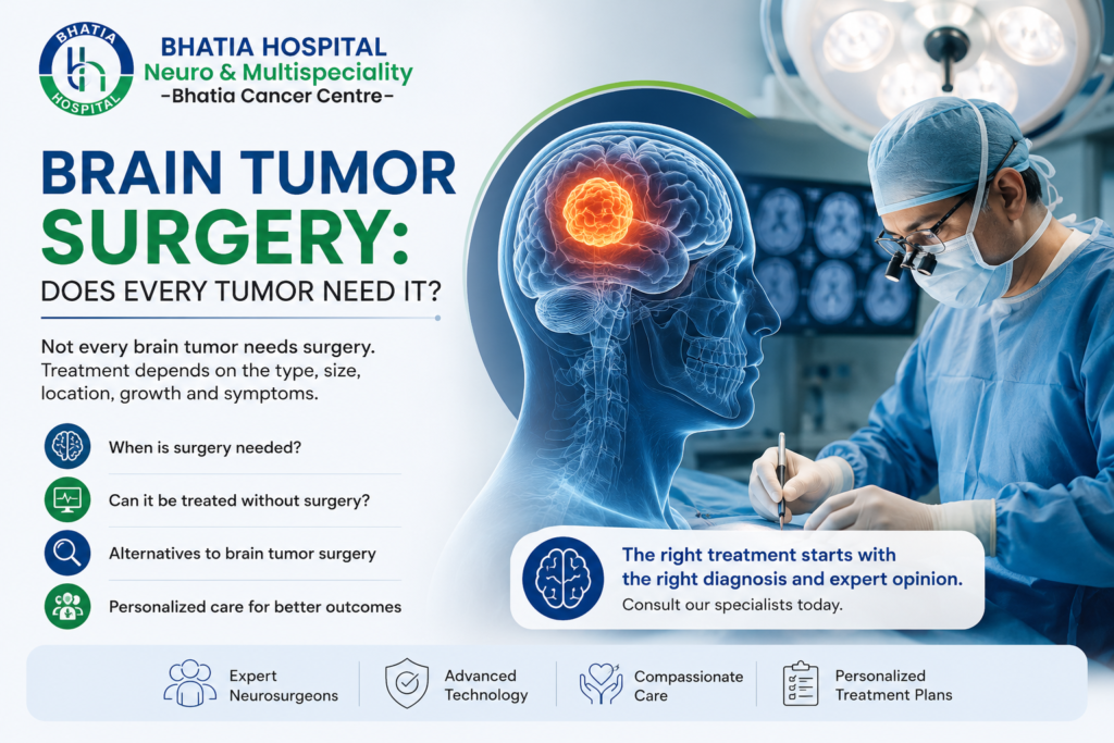 Brain tumor surgery and treatment options at Bhatia Hospital”