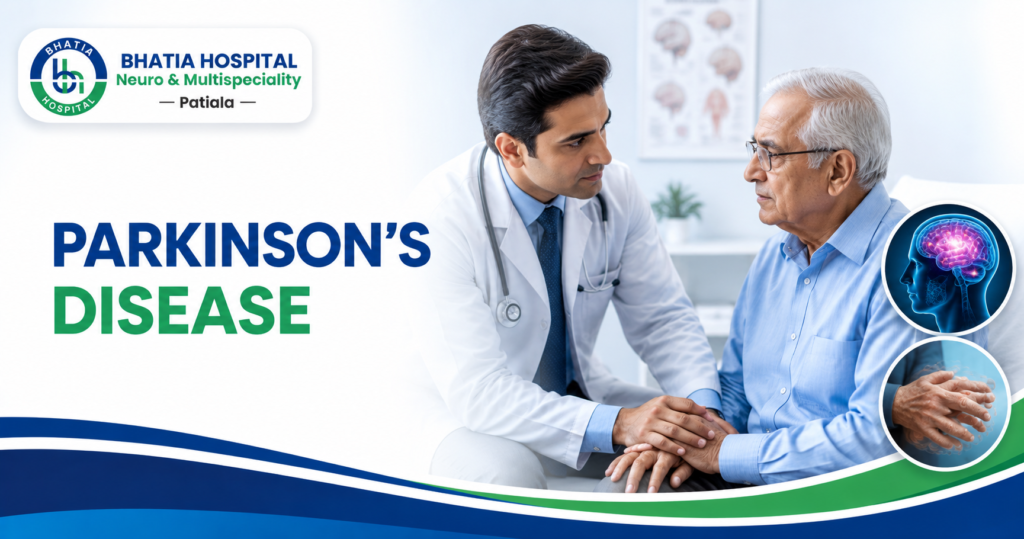 Neurologist consulting a patient with Parkinson's Disease at Bhatia Hospital Patiala