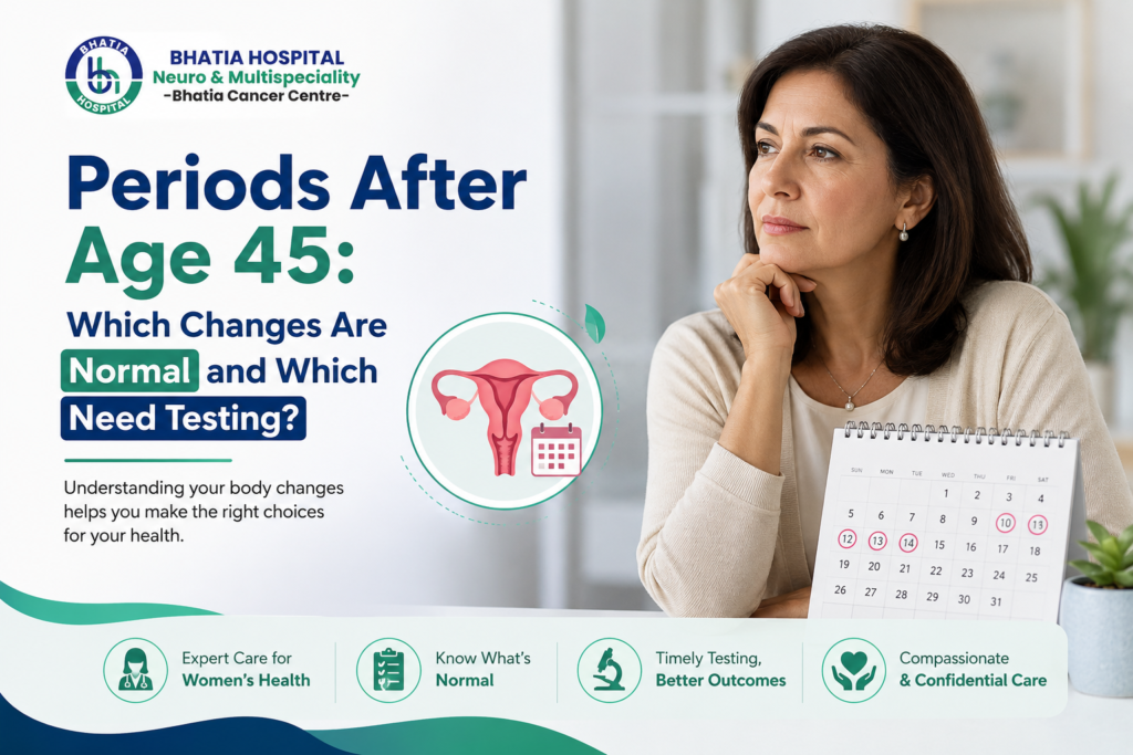 Woman discussing period changes after 45 with a gynaecologist in Patiala